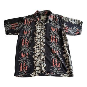 Avanti Hawaii 100% Silk Coconut Palm Black Tropical Aloha Camp Shirt M‎